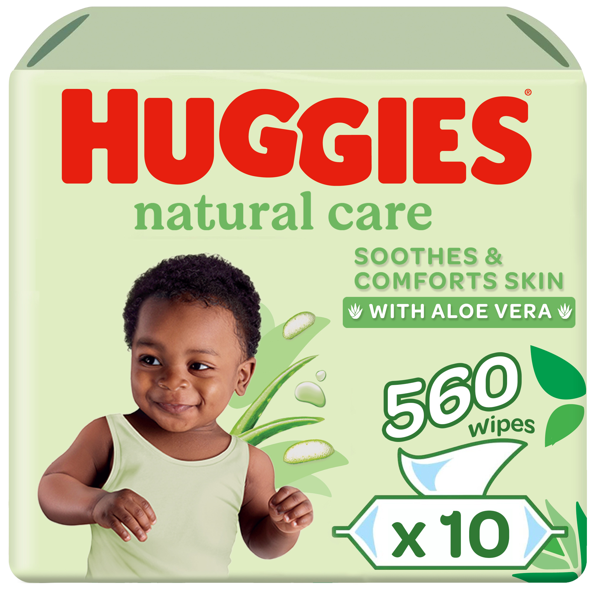 Huggies - Natural Baby Wipes, Aloe Vera Wipes, 10 Pack x 56 Wipes (560 Wipes)