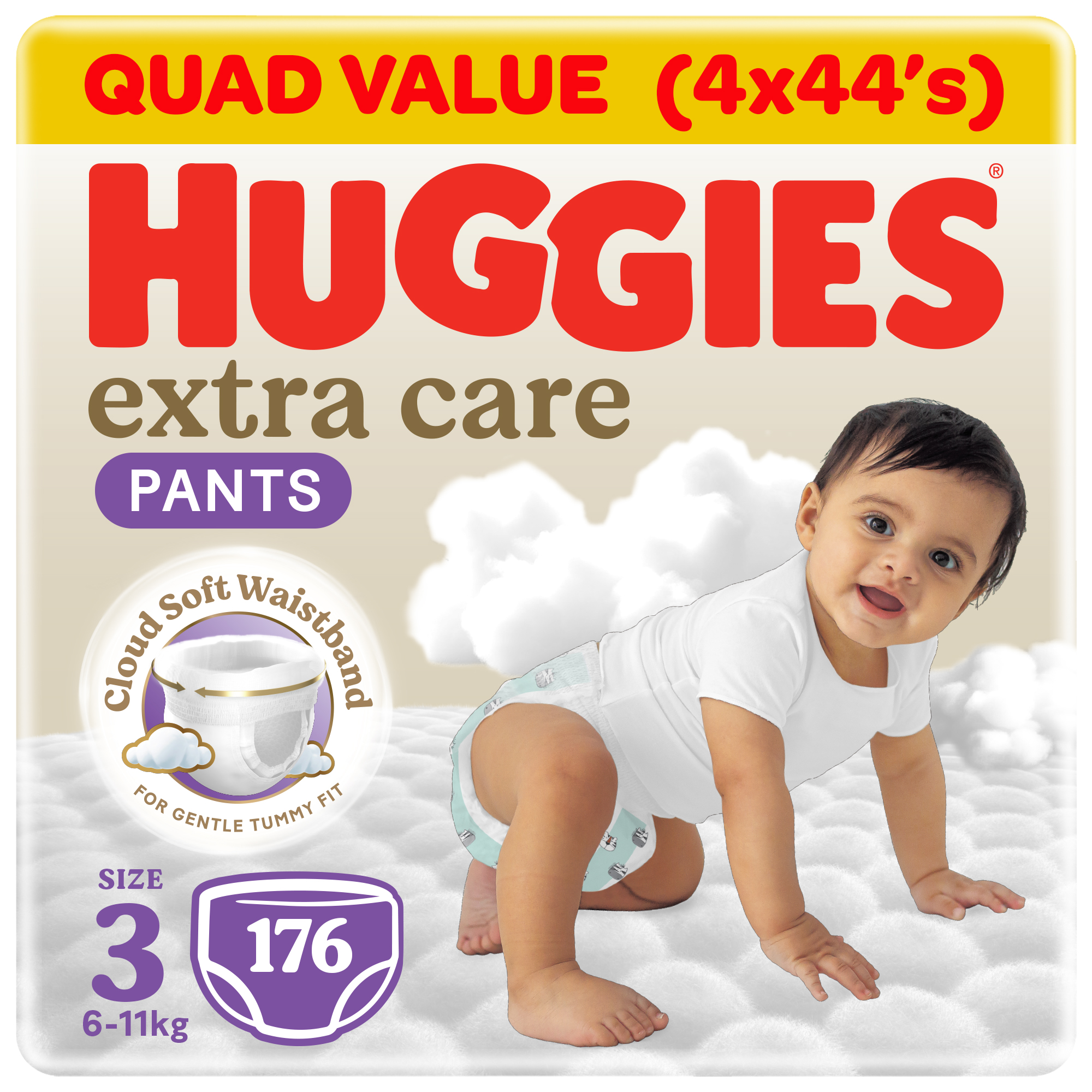 Huggies Extra Care Baby Culottes, Size 3 (6-11 kg), Super Mega Pack, 176 Diaper Pants