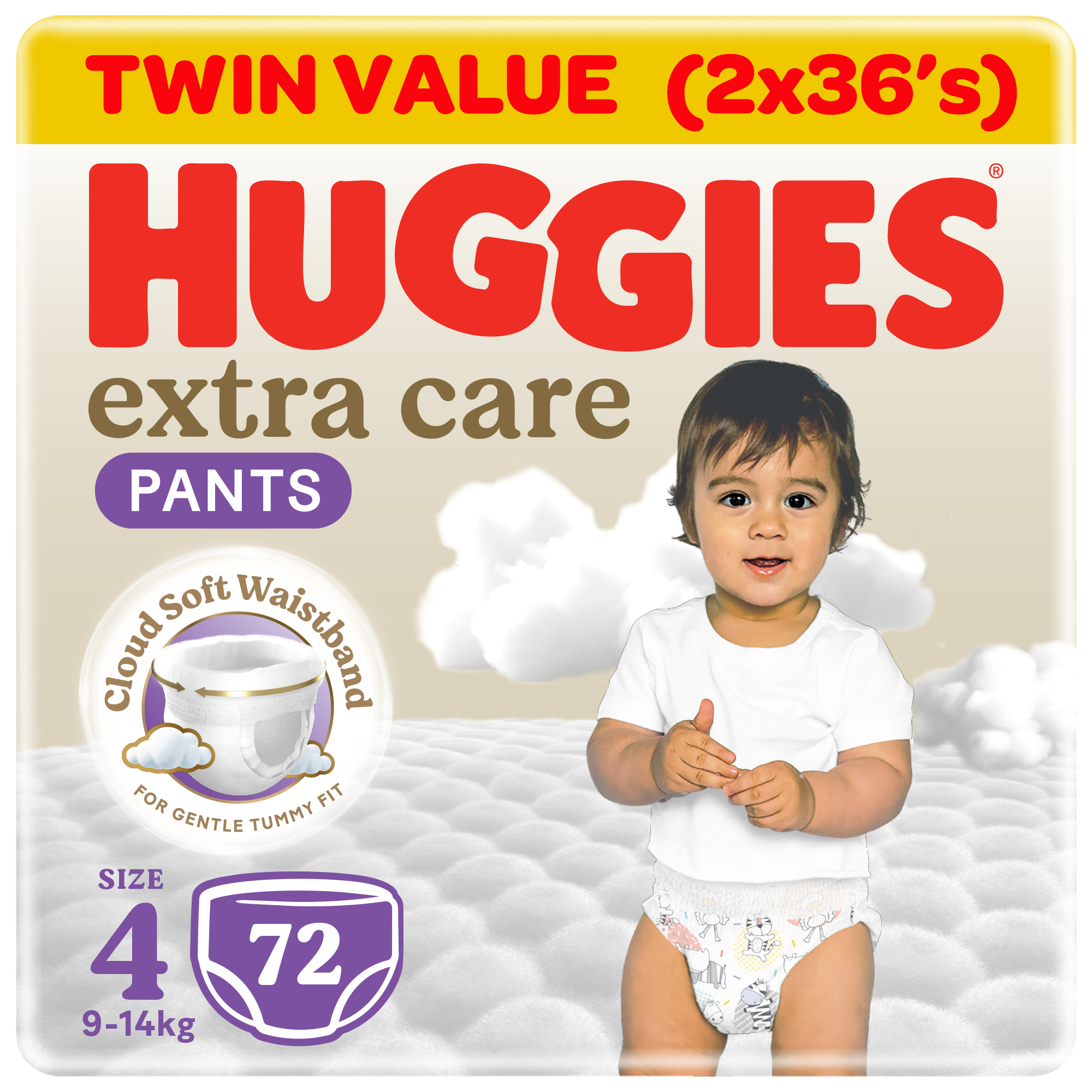 Huggies Extra Care Culottes, Size 4, 9-14 kg, Mega Pack, 72 Diaper Pants