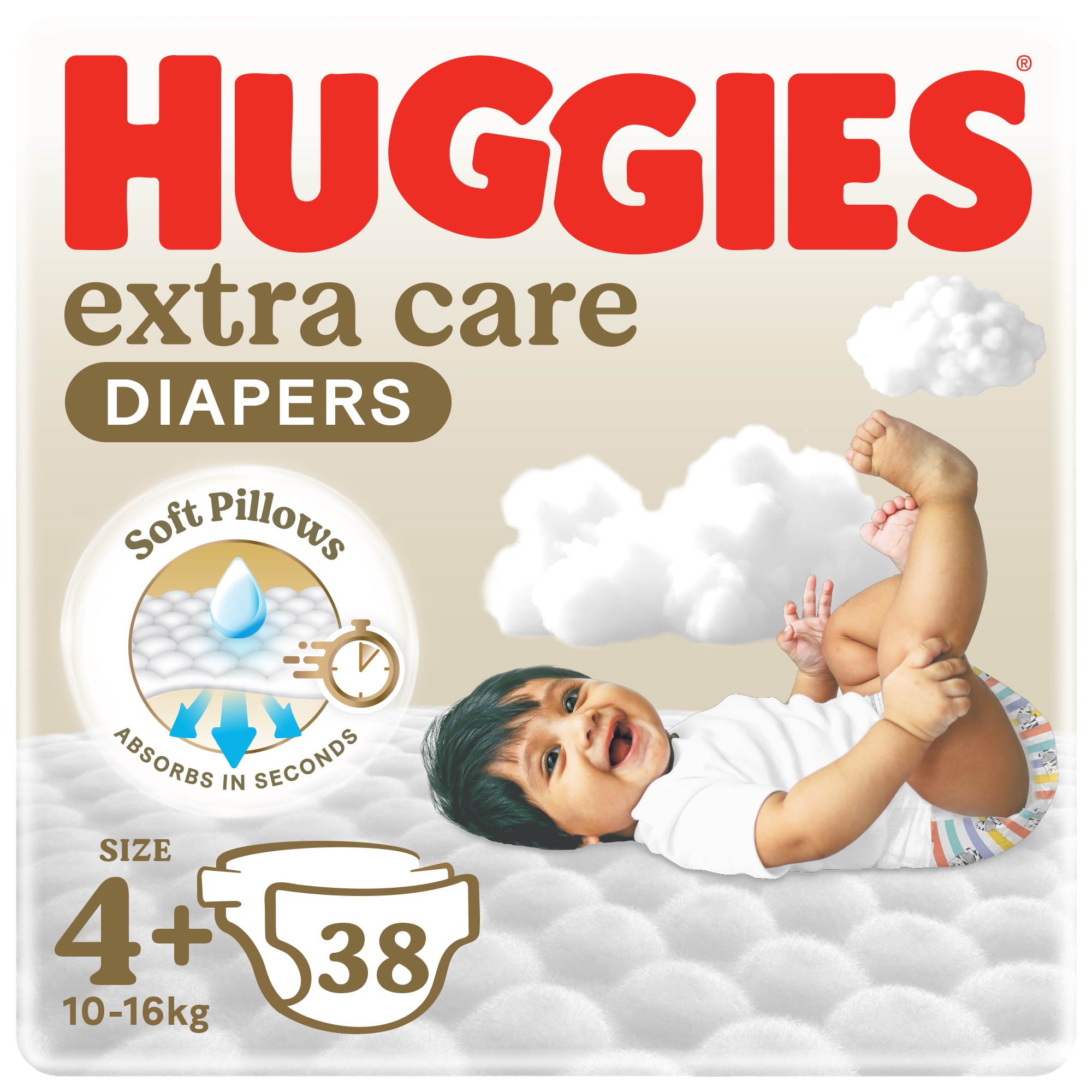 Huggies - Extra Care, Size 4+, 10 -16 kg, Value Pack, 38 Diapers