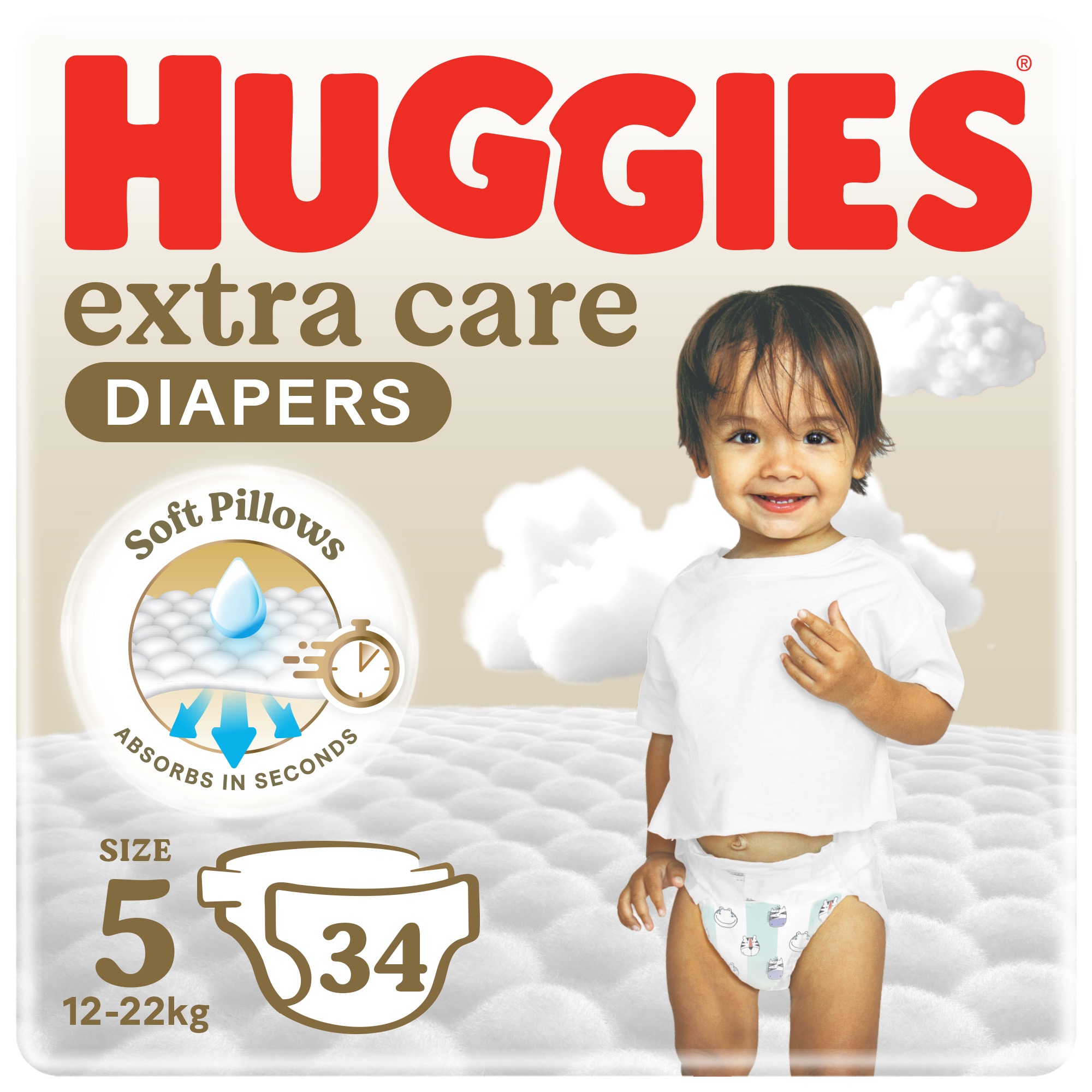 Huggies - Extra Care, Size 5, 12 -22 kg, Value Pack, 34 Diapers