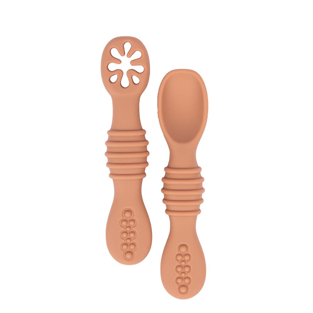 Babies Basic First Stage Silicone Training Spoon With Masher - Blush