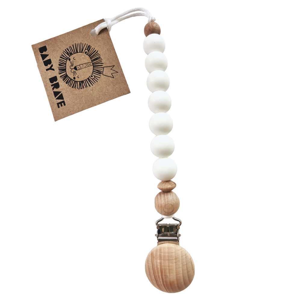 بيبي بريف - عضاضة سيليكون ومشبك لهاية - أبيض