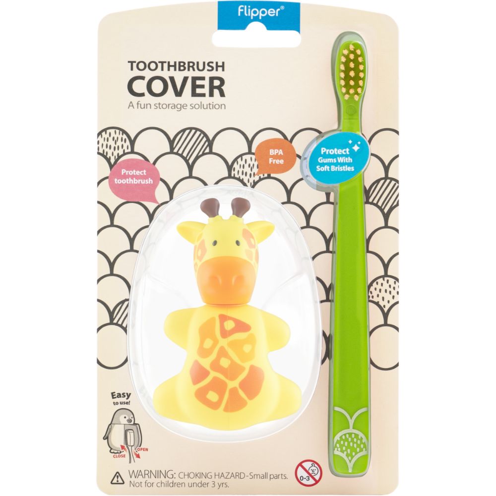 Flipper - Fun Animal Toothbrush With Holder for Kids - Giraffe (Colour May Vary)