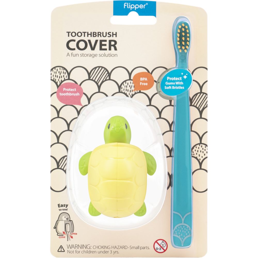 Flipper - Fun Animal Toothbrush With Holder for Kids - Turtle (Colour May Vary)