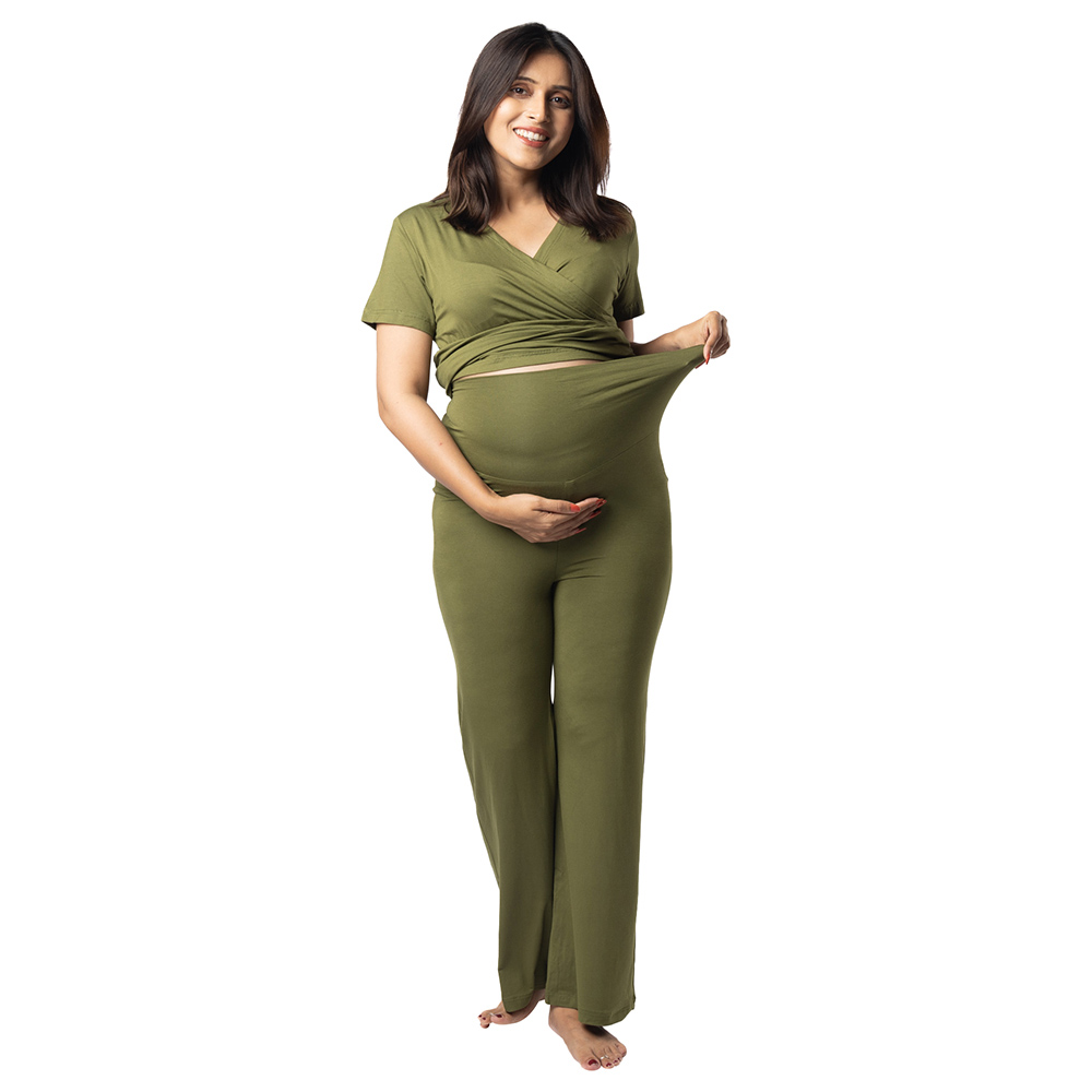 Block Hop - 2pc-Set - Maternity Wrap Co-Ord Set - Olive