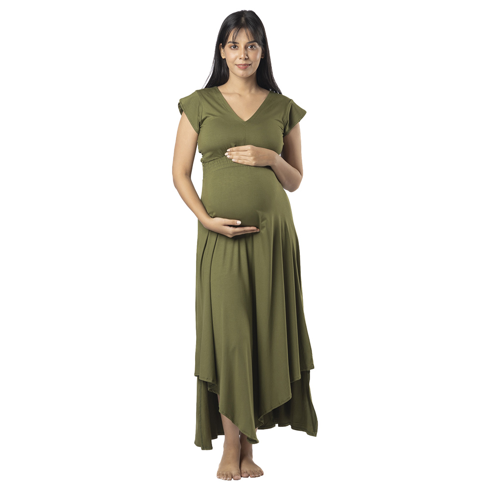 Block Hop - Empire Fit & Flare Dress - Olive