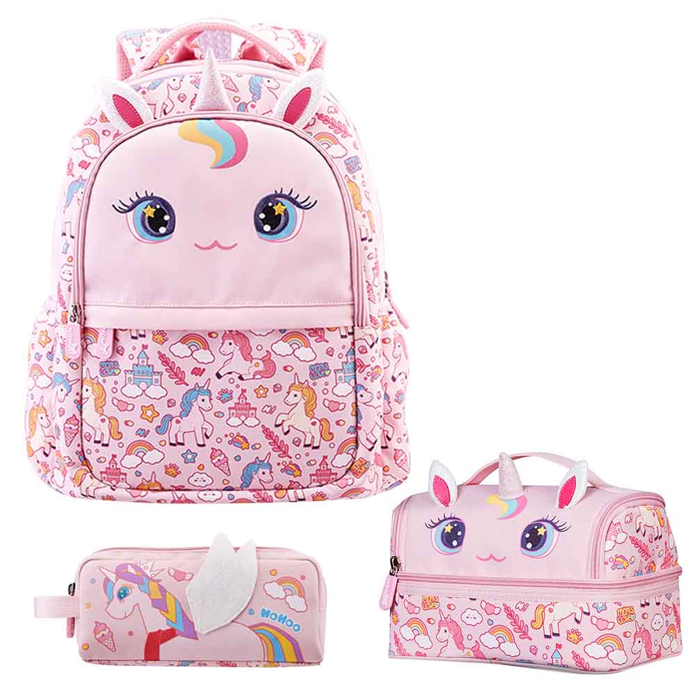 Nohoo Unicorn Backpack With Lunch Bag Handbag And Pencil Case Pink 4pcs 16.15 Inch