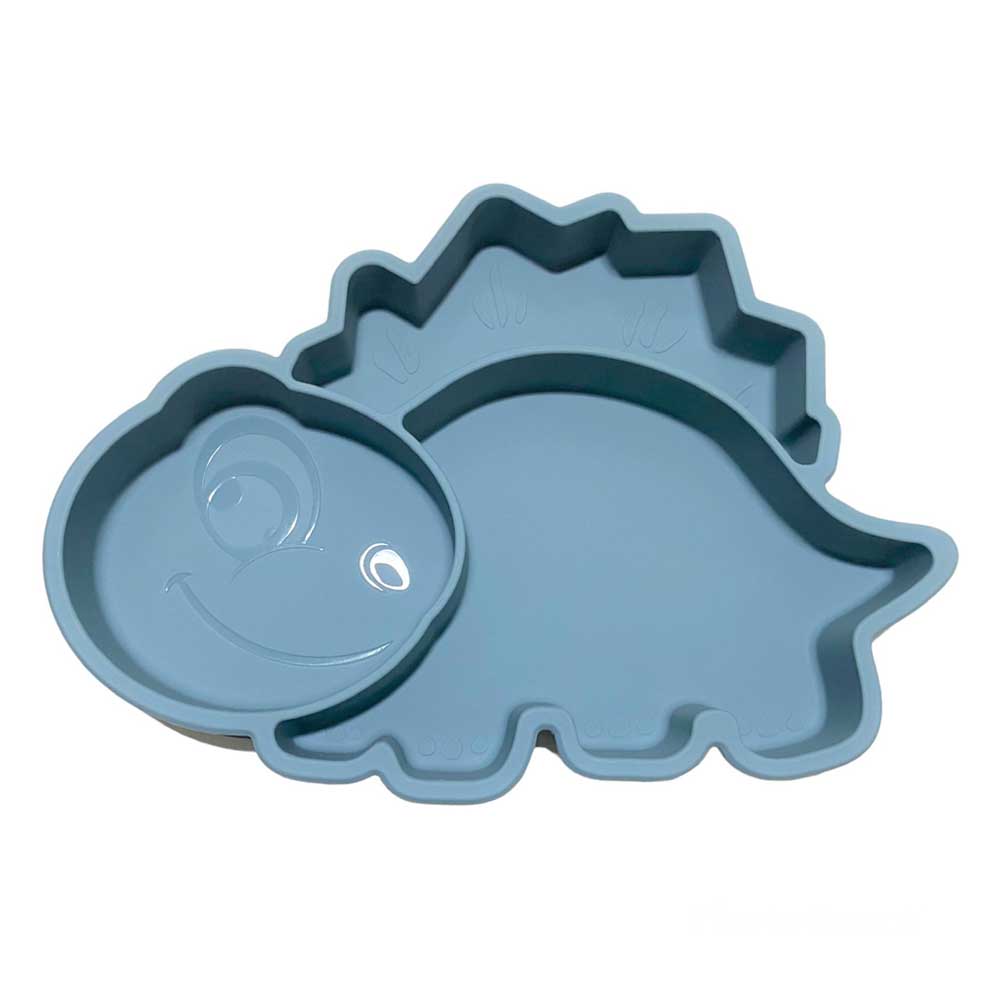 Highland Dinosaur Silicone Baby Feeding Plate - Grey