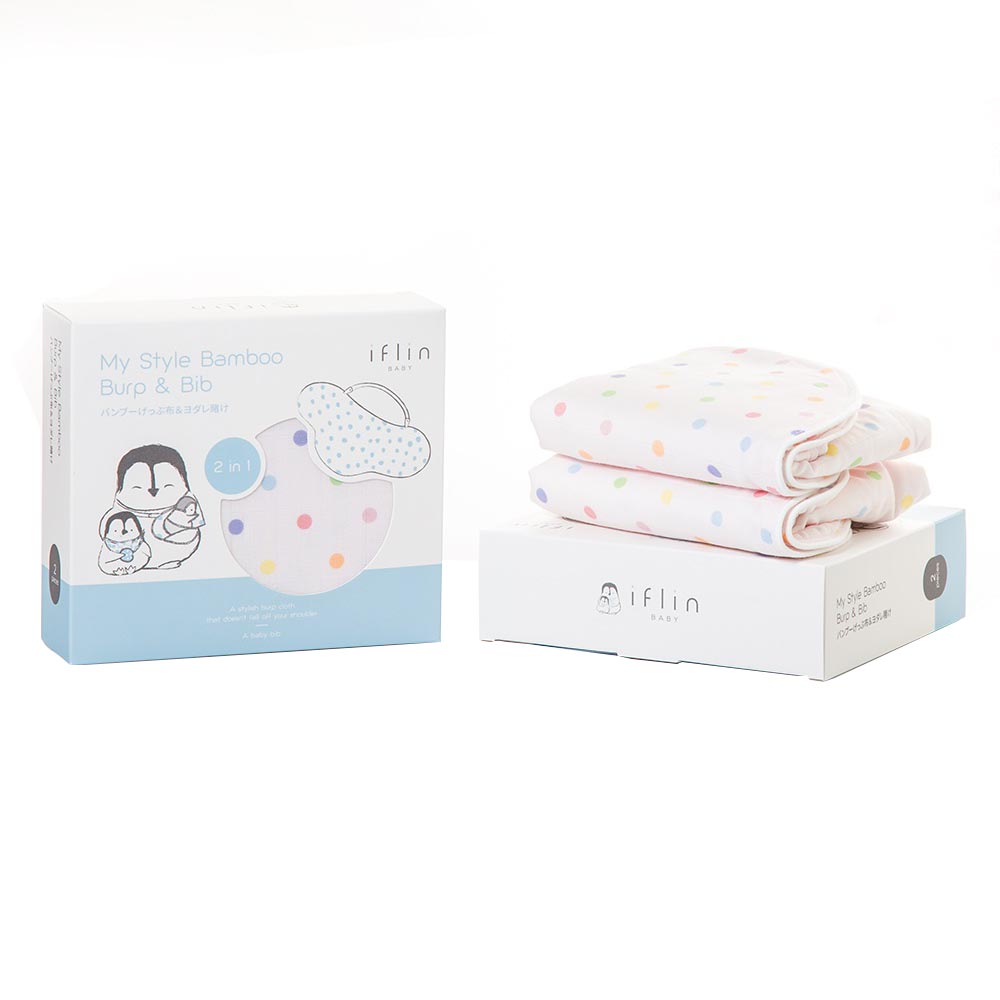 Iflin Baby - My Style Bamboo Burp And Bib - Playful Pink - 2pcs