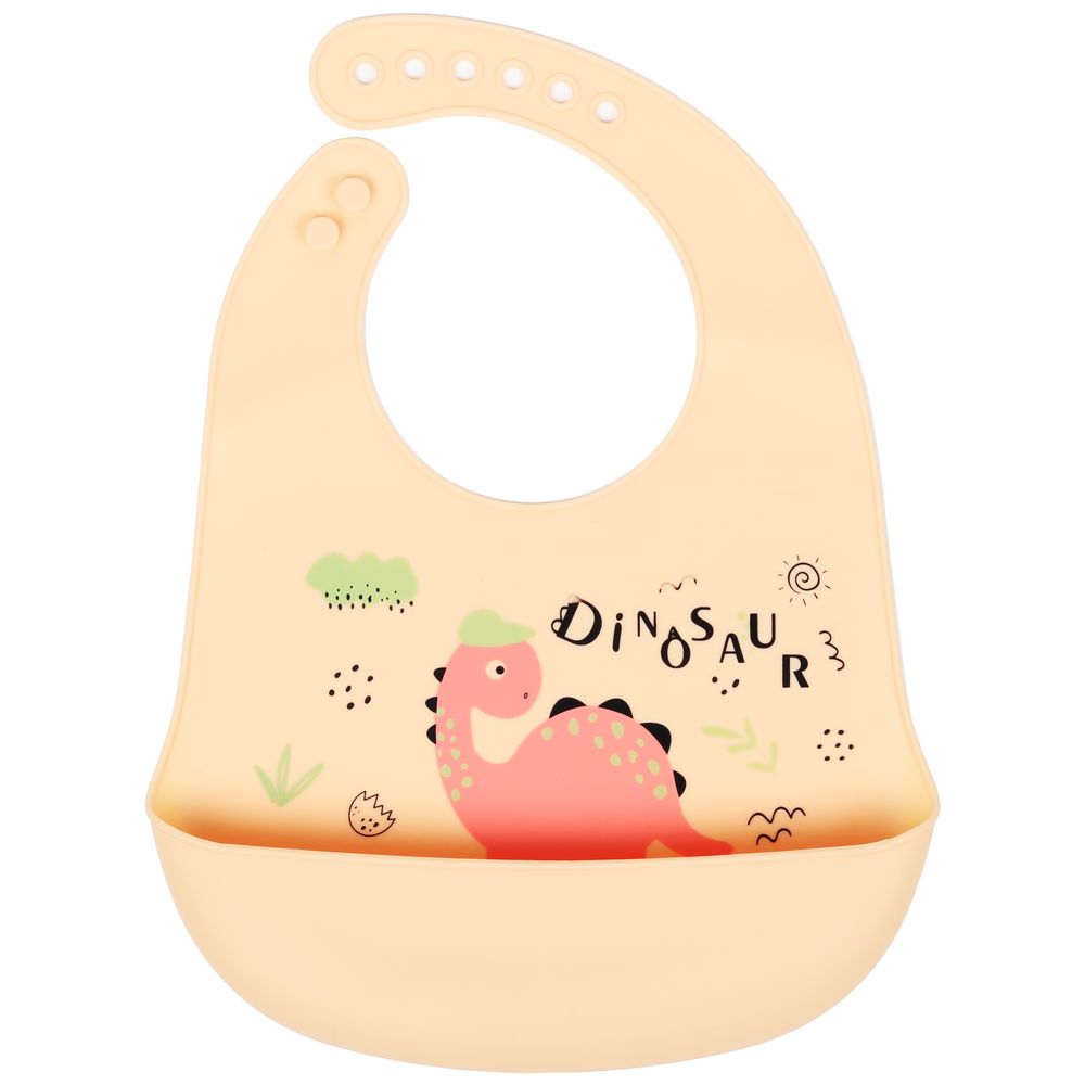 Little Angel Dinosaur Silicone Baby Bib For Infant - Peach