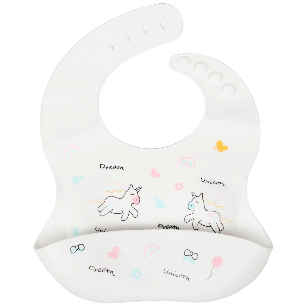 Little Angel Dream Unicorn Silicone Baby Bib For Infant - Grey