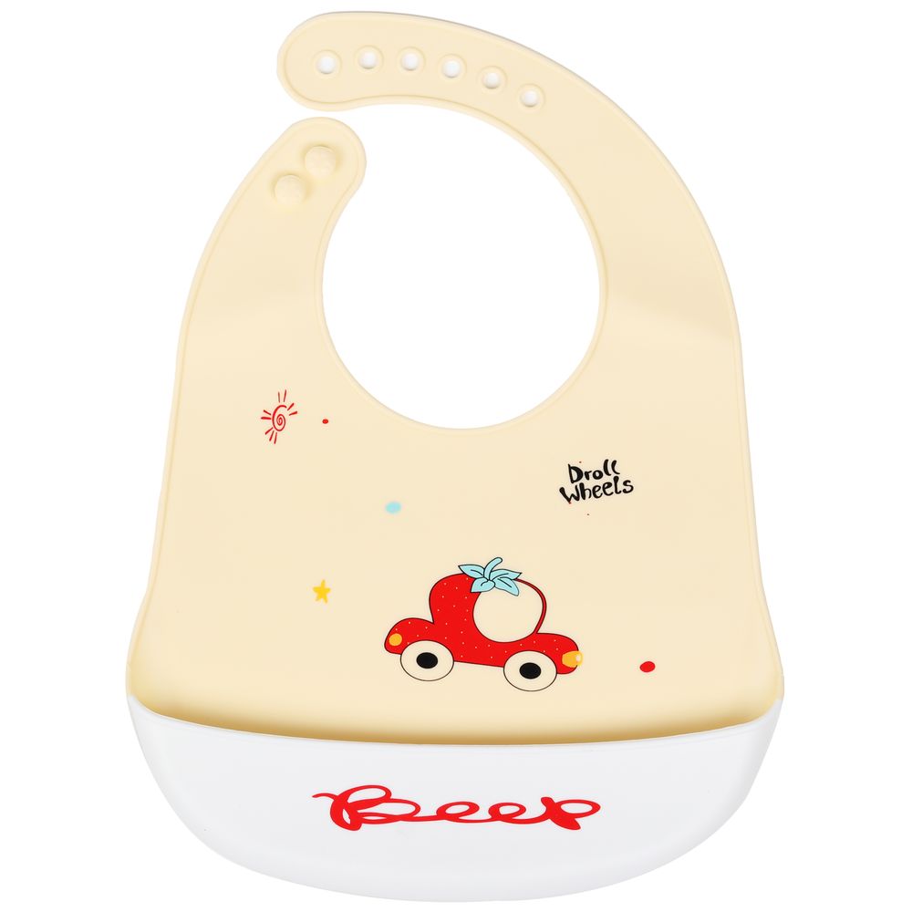 Little Angel Beep Droll Wheels Silicone Baby Bib For Infant - YelloWithWhite