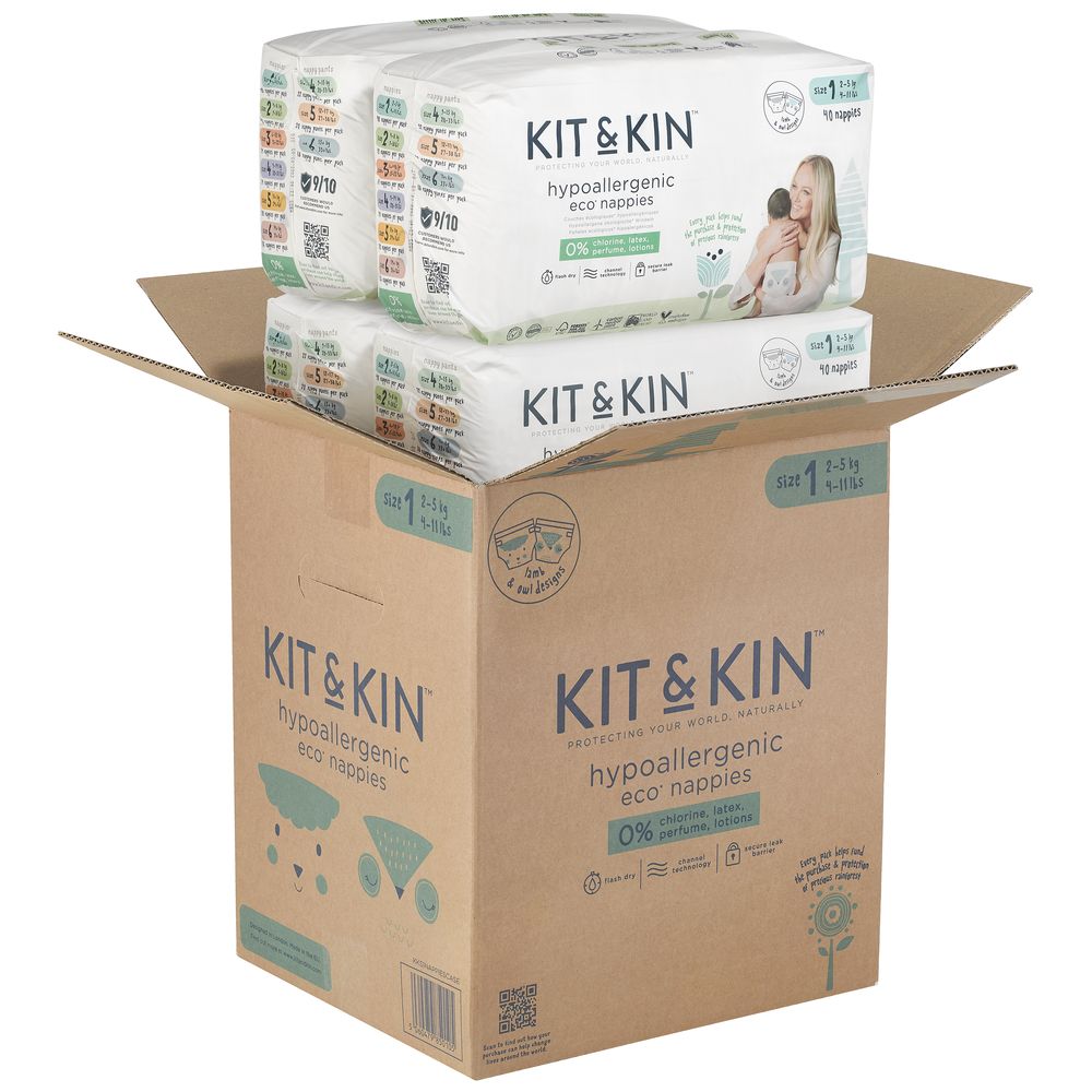 Kit & Kin - Eco Diapers Size 1 - Pack of 4 - 152 Diapers