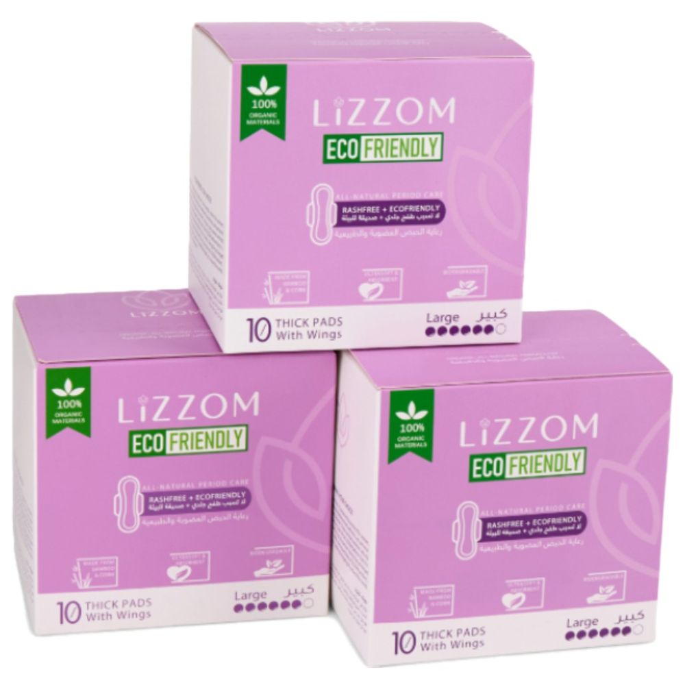 Lizzom - Night Pads Large Size With Wings 30 Count Pack Of 3