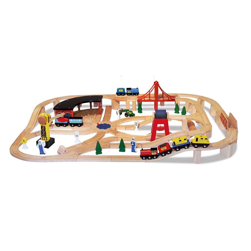 Melissa & Doug Wooden Railway Set - Pack Of 100 Wooden Train Play Set