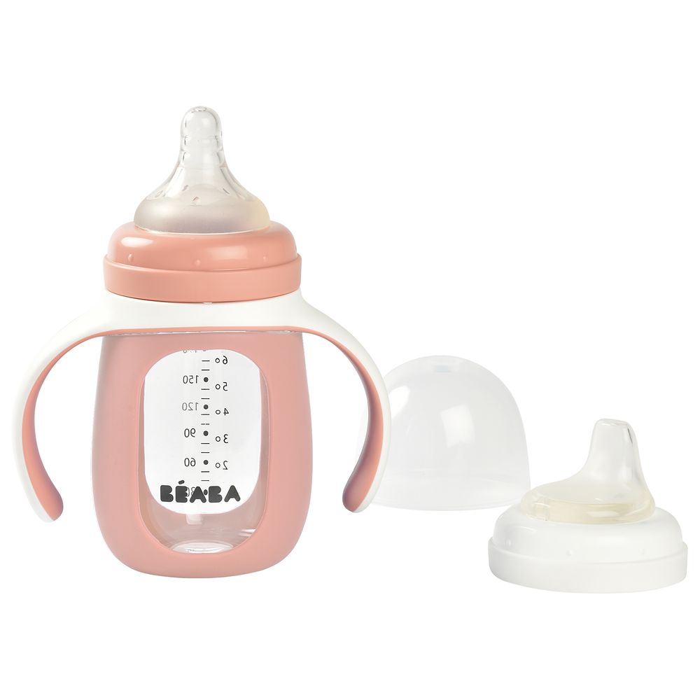 Beaba - 2-in-1 Learning Bottle 210ml with Silicone Sleeve - Pink