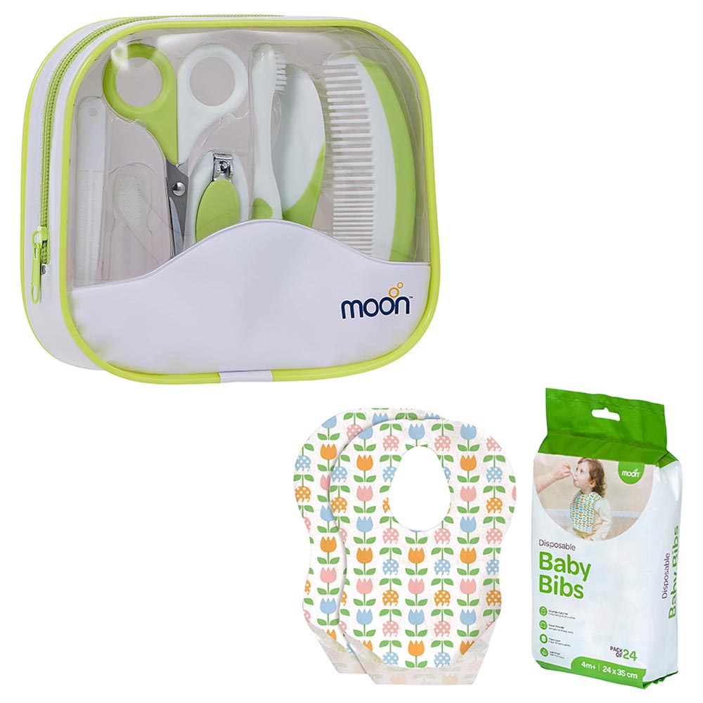 Moon - Baby Grooming Kit With 24pcs Disposable Baby Bibs