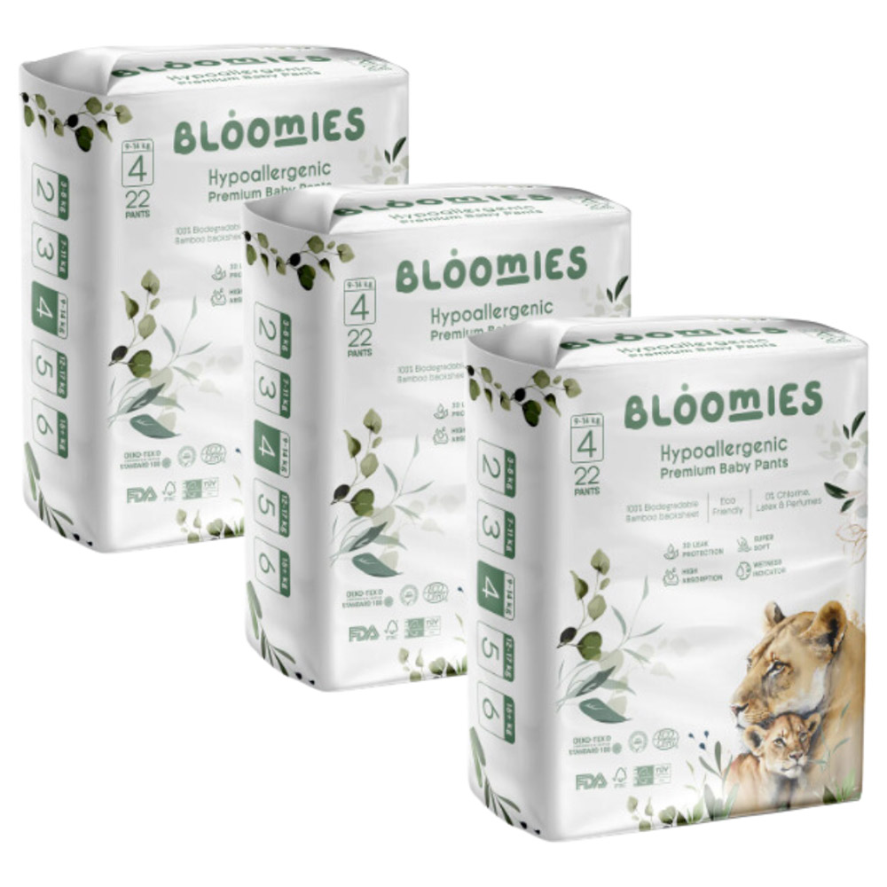 Bloomies - Bamboo Baby Pullup Pants - 9-14 kg - Size 4 - Pack of 3 - 66pcs
