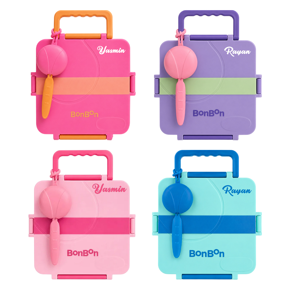 Bonbon - Personalized 3/4 Compartment Grand Stripe Lunch Box With Thermos Food Jar