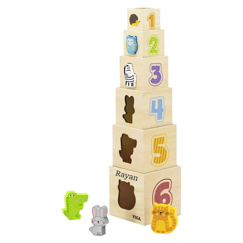 Viga - Personalized Nesting & Stacking Blocks Montessori Toy - Multicolor