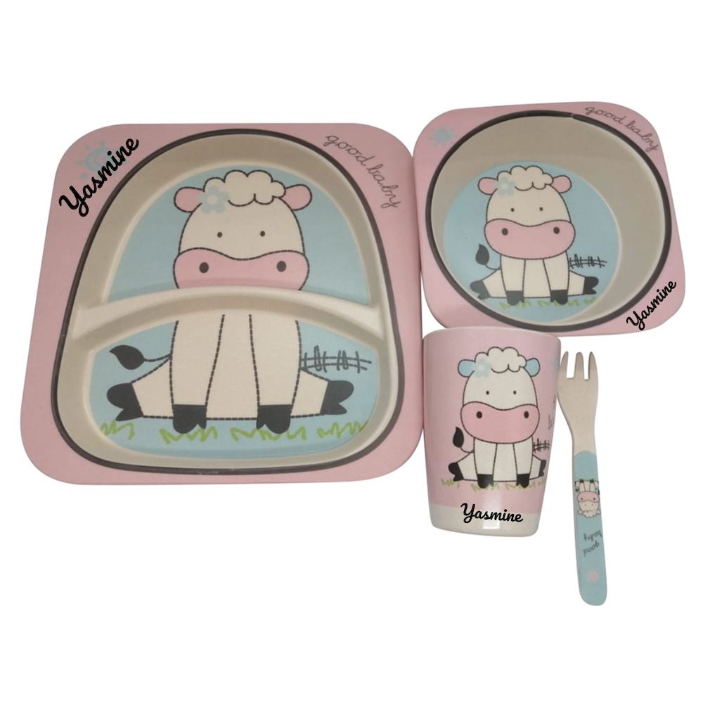 Factory Price - Personalized Bamboo Tableware - Cow - 4 Pc Set