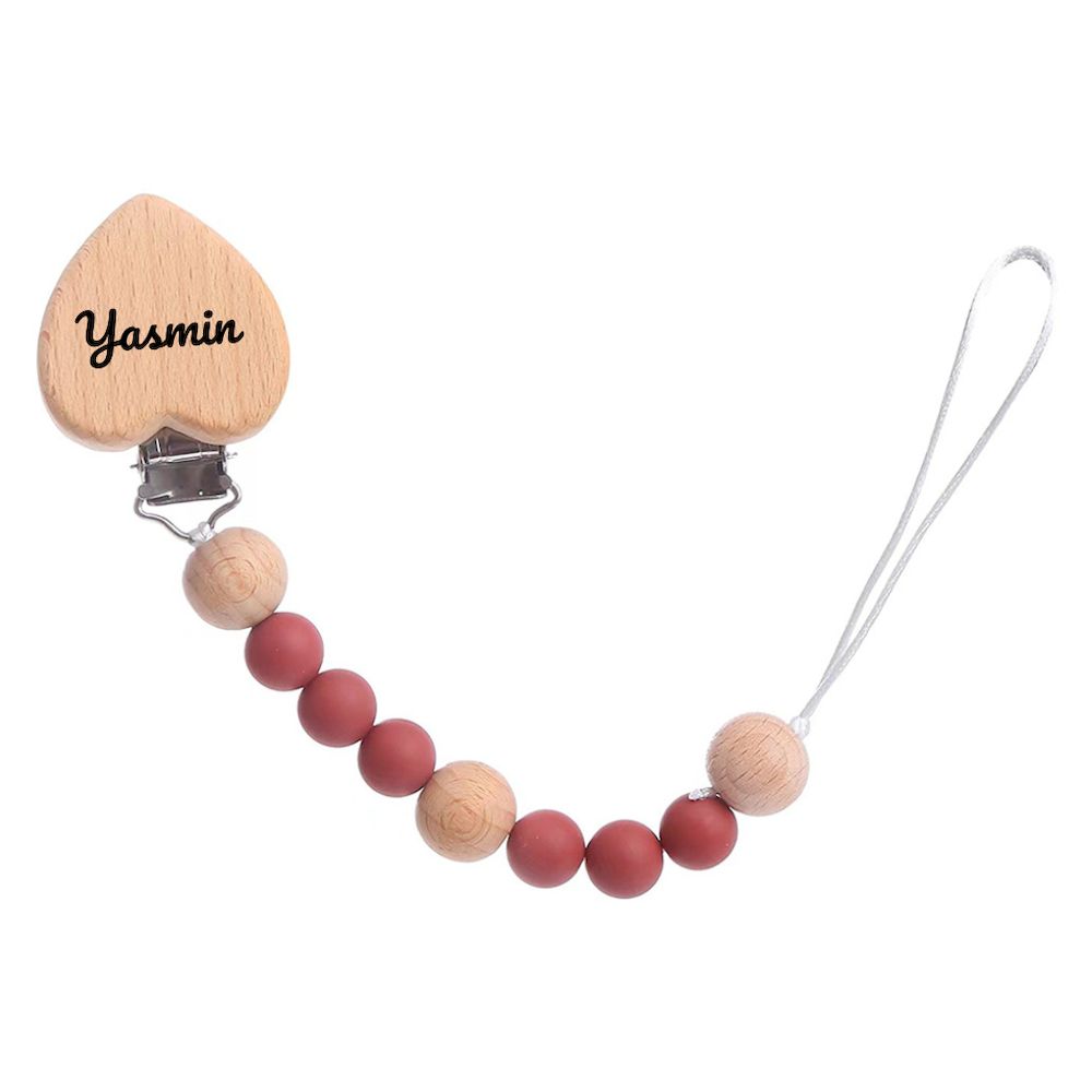 Factory Price - Personalized Heart Beaded Pacifier Clip - Red