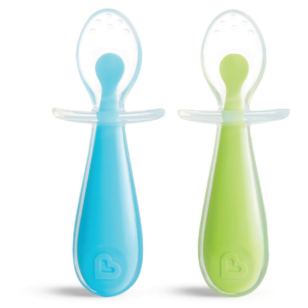 Munchkin - Gentle Scoop Silicone Training Spoons - Blue & Green - 2 Pcs