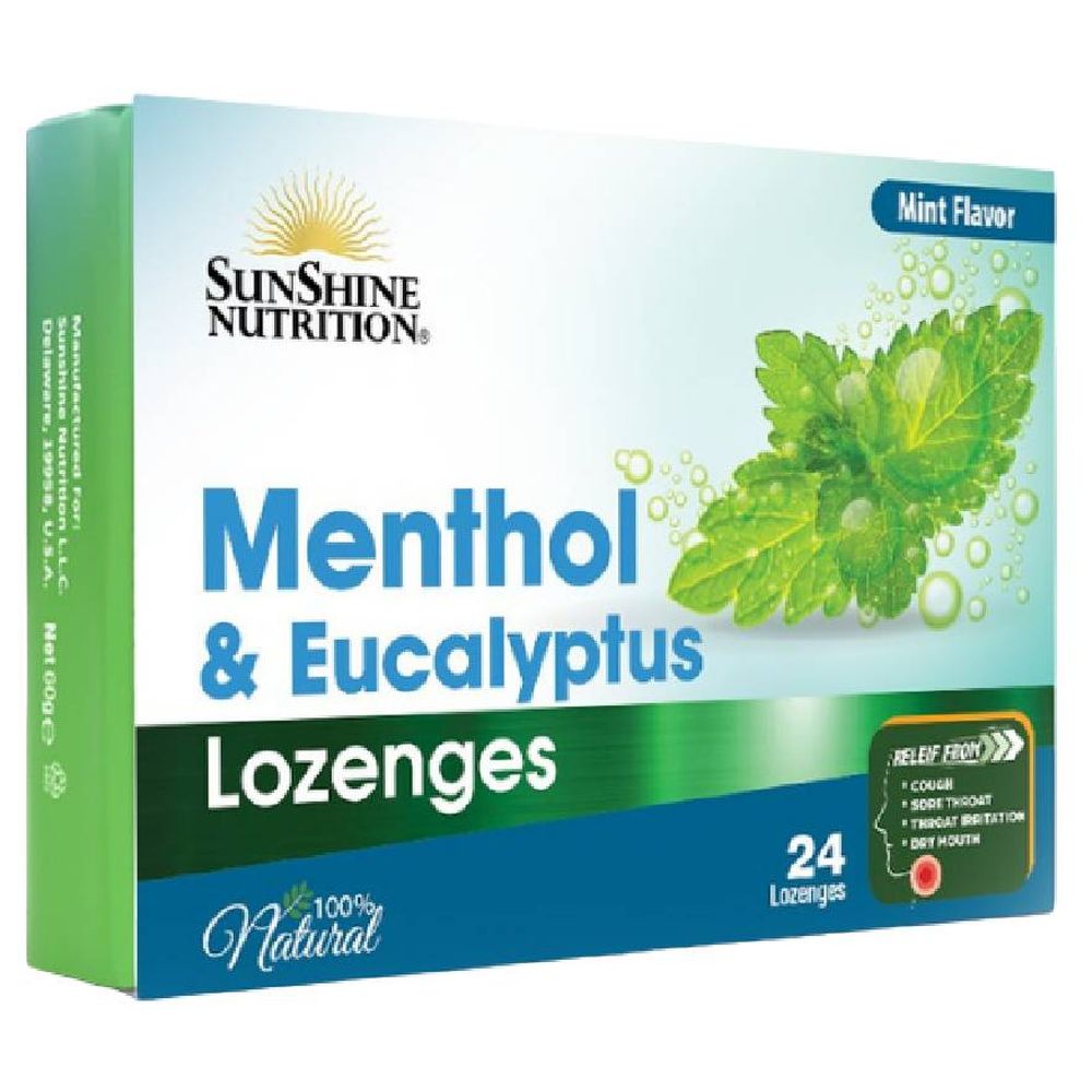 Sunshine Nutrition Menthol and Eucalyptus Lozenges Mint Flavour 24 Lozenges