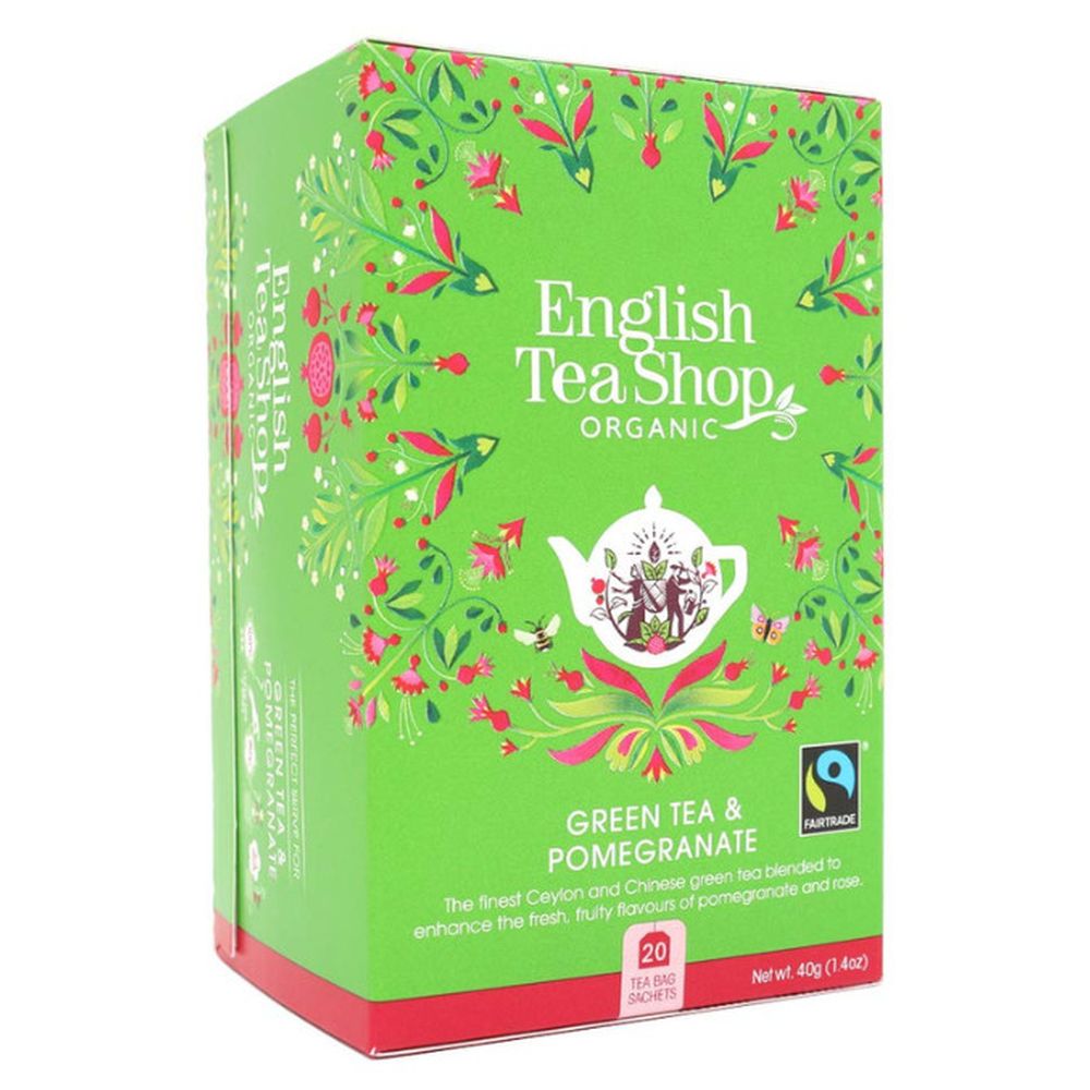English Tea Shop - 100% Organic Green Tea & Pomegranate 20 Teabags 50g