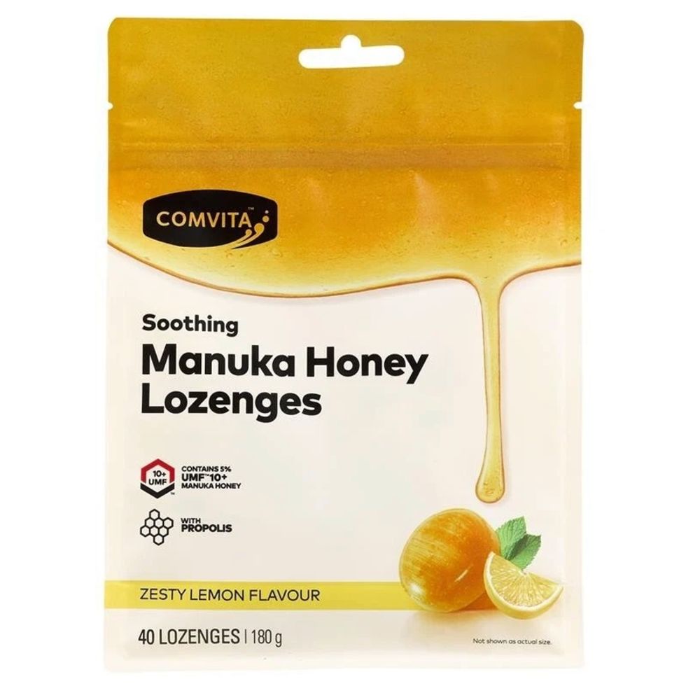 Comvita - Soothing Manuka Honey Lozenges - Zesty Lemon - 40 Pcs