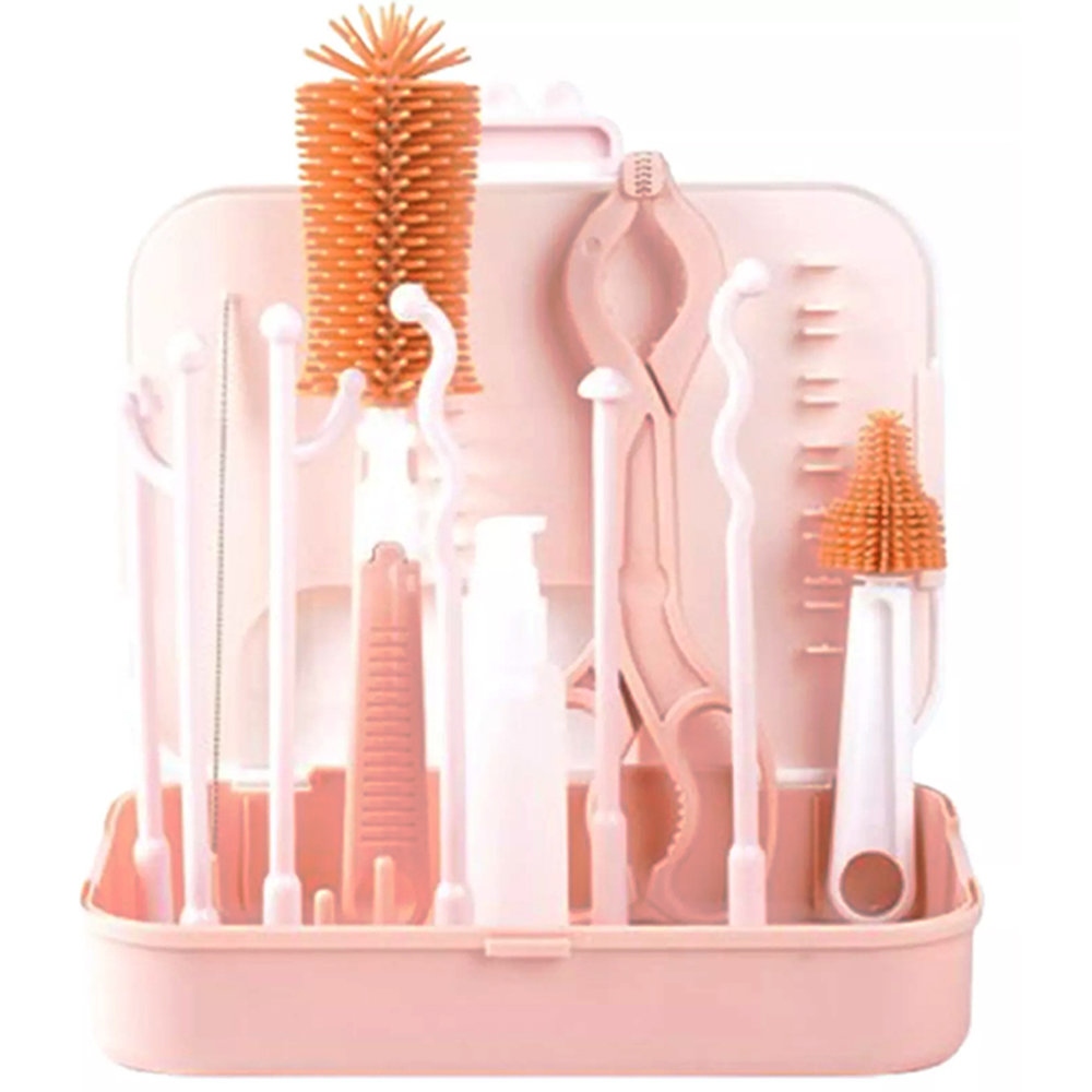 Star Babies - 7-in-1 Baby Bottle Cleaning Brush & Rack Travel Set - Pink