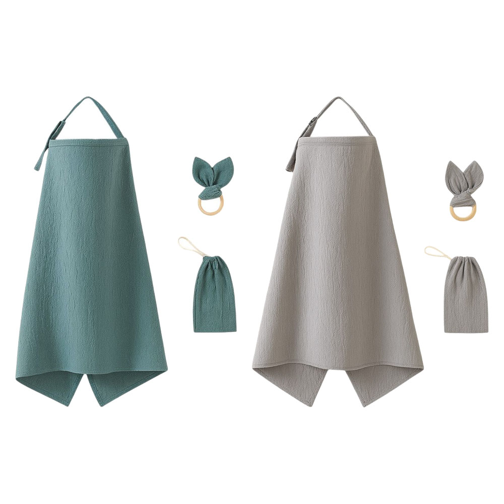 Kinder Valley - Aura Breastfeeding Cover & Rabbit Ear Cloth Teether Set - 2 Pcs