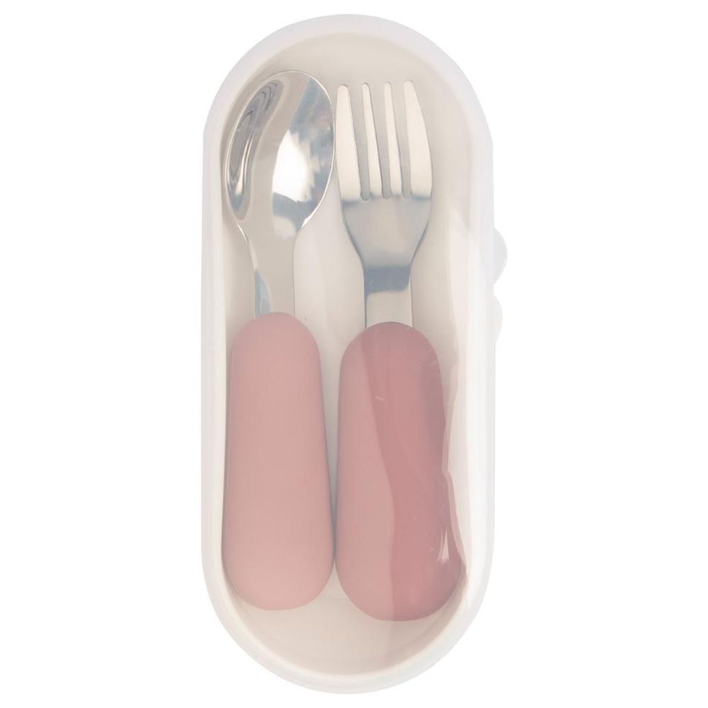 Babies Basic Stainless Steel Spoon And Fork Cutlery Set - 2 Pc Set - Pink