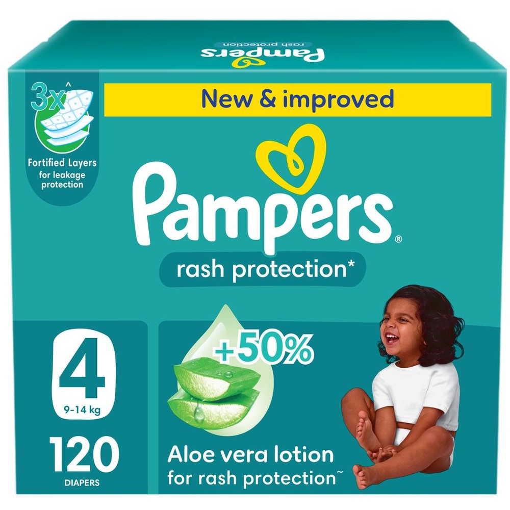 Pampers - Rash Protection Taped Diapers - Giant Box - Size 4 - 9-14kg - 120 Pcs