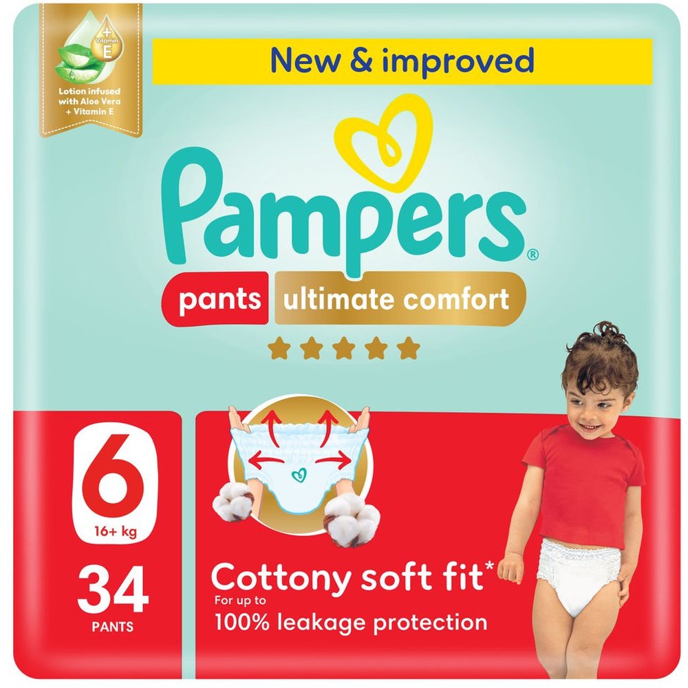Pampers - Ultimate Comfort Diapers Pants With Aloe Vera And Vitamin E - Size 6 - 16-21kg - 34 Pcs
