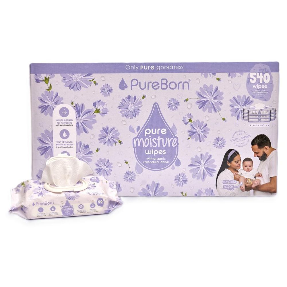 Pureborn - Pure Moisture Baby Wipes - Pack of 9 - 540 Pcs