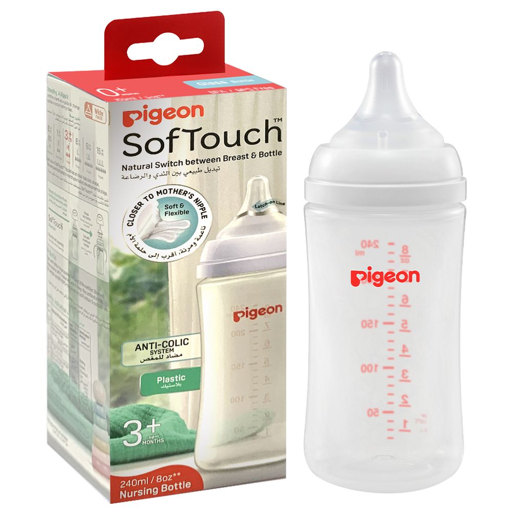 Pigeon - Softouch Wide Neck Feeding Bottle - White - 240 ml