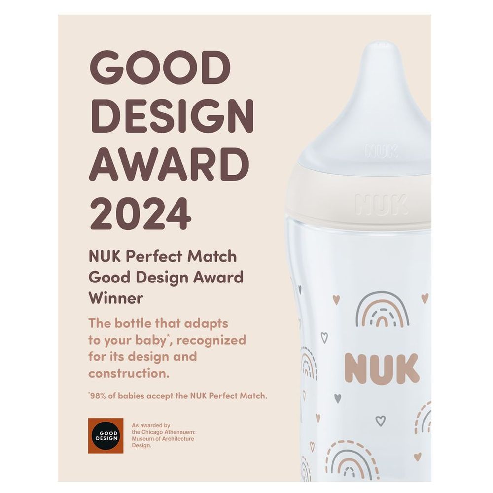 Nuk - Perfect Match Glass Baby Feeding Bottle With Soft Silicon Teat - Rainbow - 120 ml