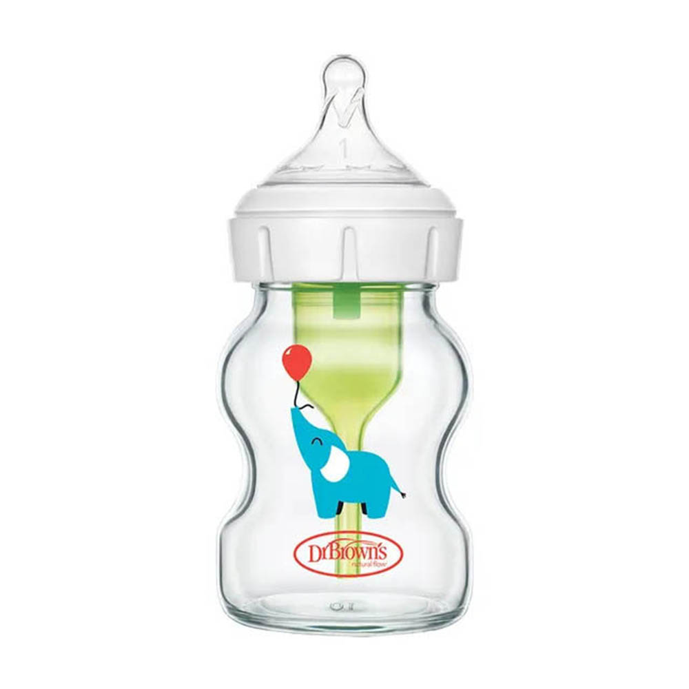 Dr. Browns - Options+ Baby Glass Feeding Bottle - Elephant - 150 ml