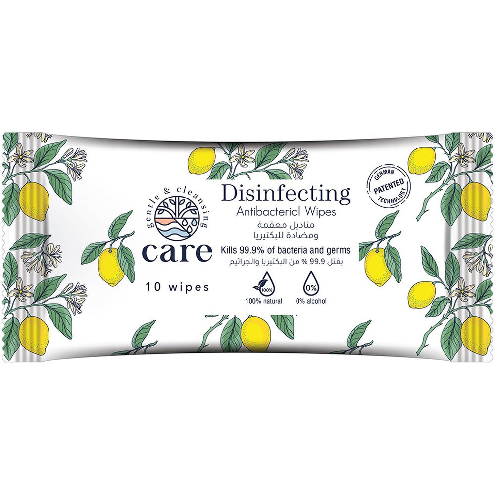 Care - Disinfecting/Antibacterial Wipes 100% Natural - 10 Sheets
