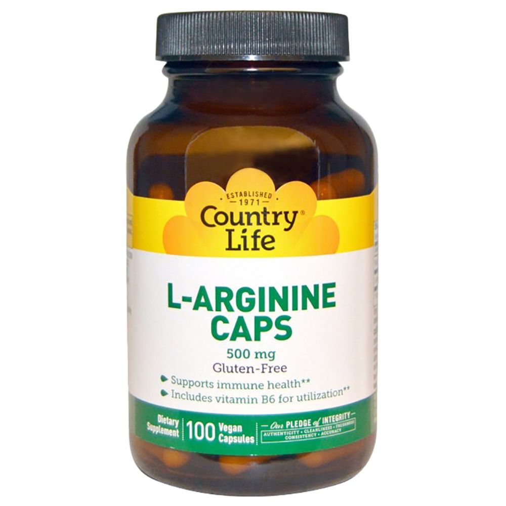 كانتري لايف - كبسولات إل-أرجينين 500 ملغ نباتية - 100 كبسولة