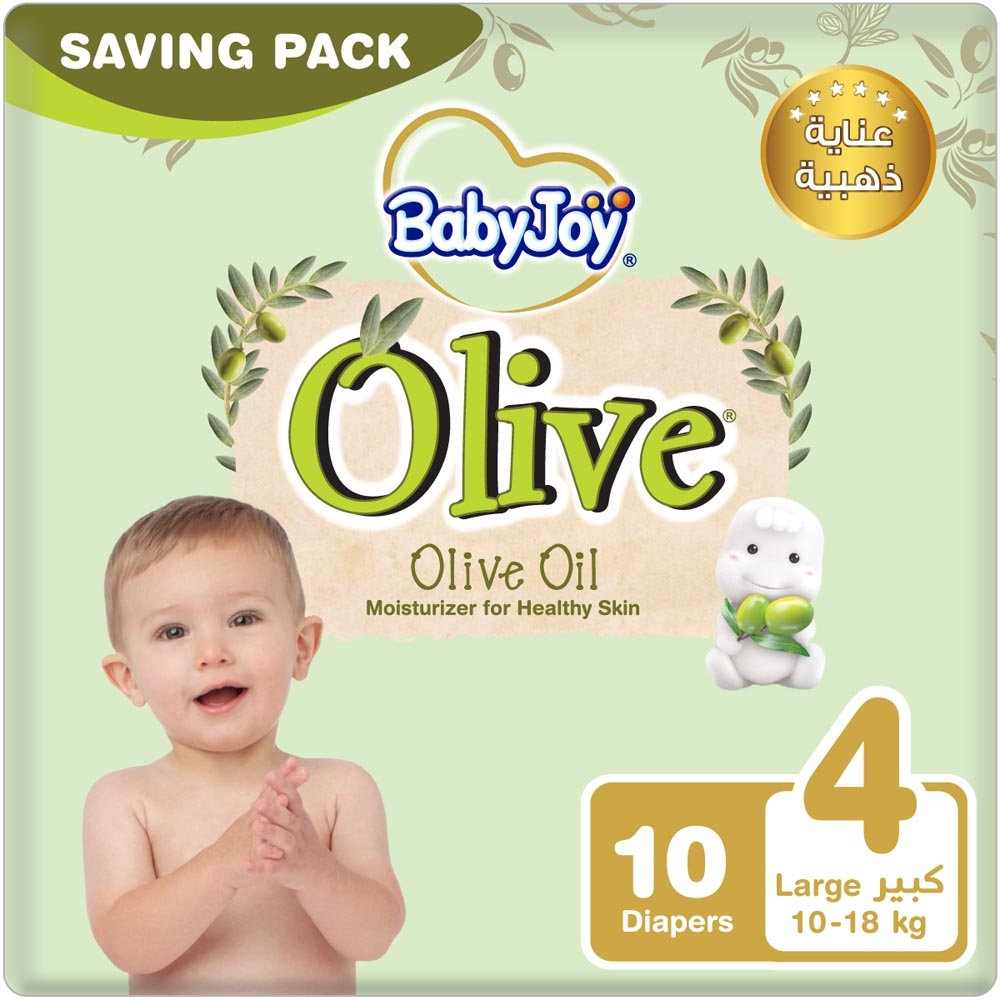 BabyJoy - Olive Diapers | Size 4 - Large - 10-18Kg - Saving Pack - 10 Pcs