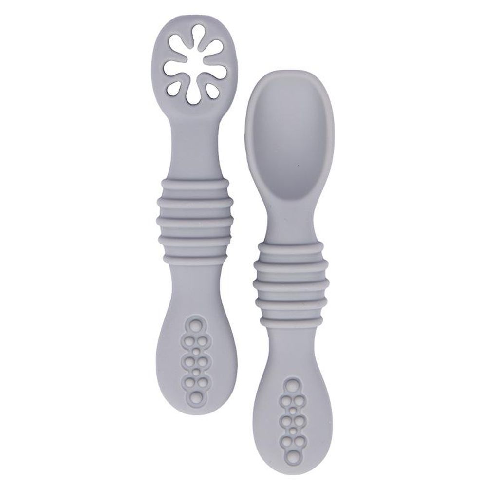 Babies Basic Soft Tip Bpa Free Silicone First Stage Training Spoon With Masher- Grey
