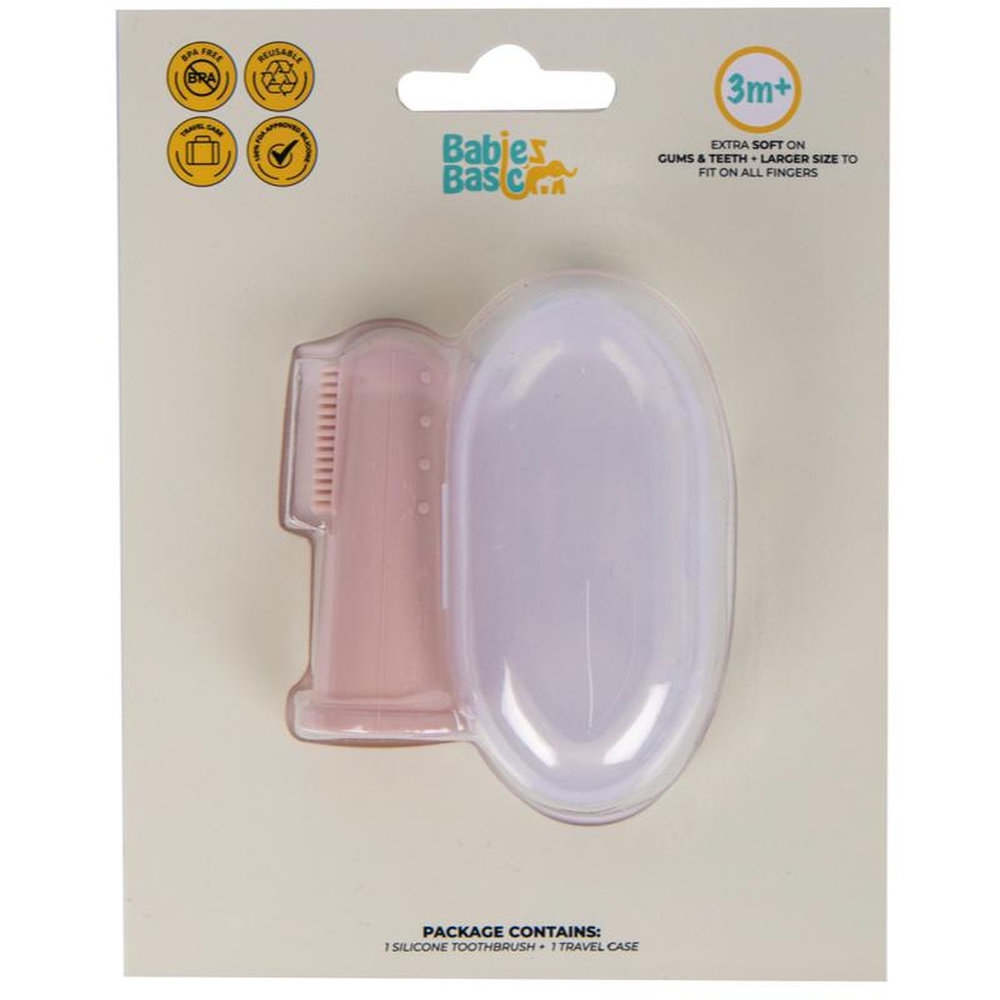 Babies Basic - Silicone Finger Tooth brush and Gum Massager with Storage Case - Blush