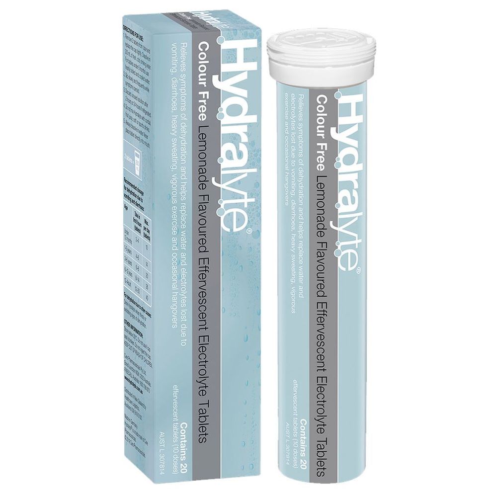 Hydralyte - Effervescent Electrolyte Tablets - Colour Free Lemonade - 20 Pcs