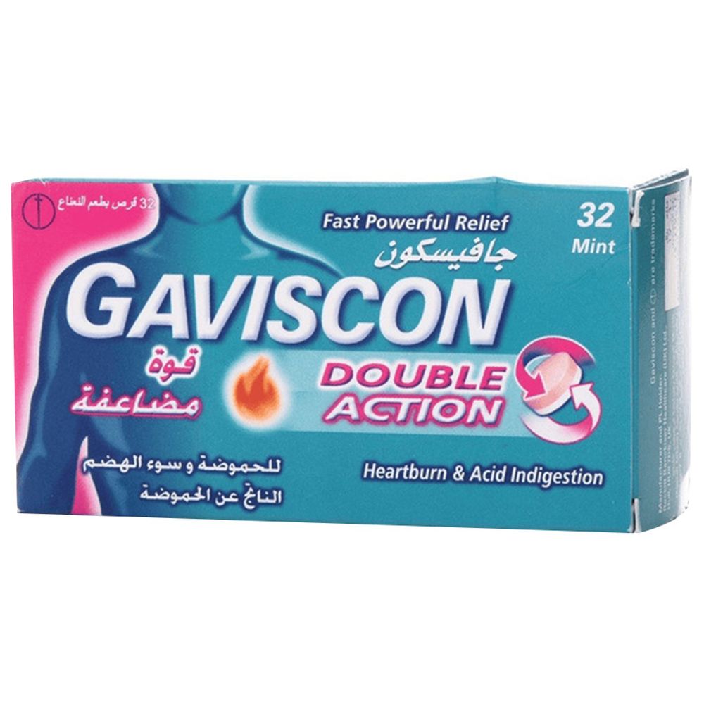 Gaviscon Double Action Heartburn And Acid Indigestion Tablets - Mint - 32 Pcs