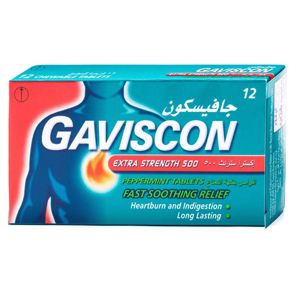 Gaviscon Extra Strength Heartburn And Acid Indigestion Tablets - Peppermint - 12 Pcs
