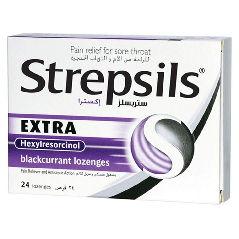 Strepsils Extra Sore Throat Relief Lozenges - Blackcurrent - 24 Pcs