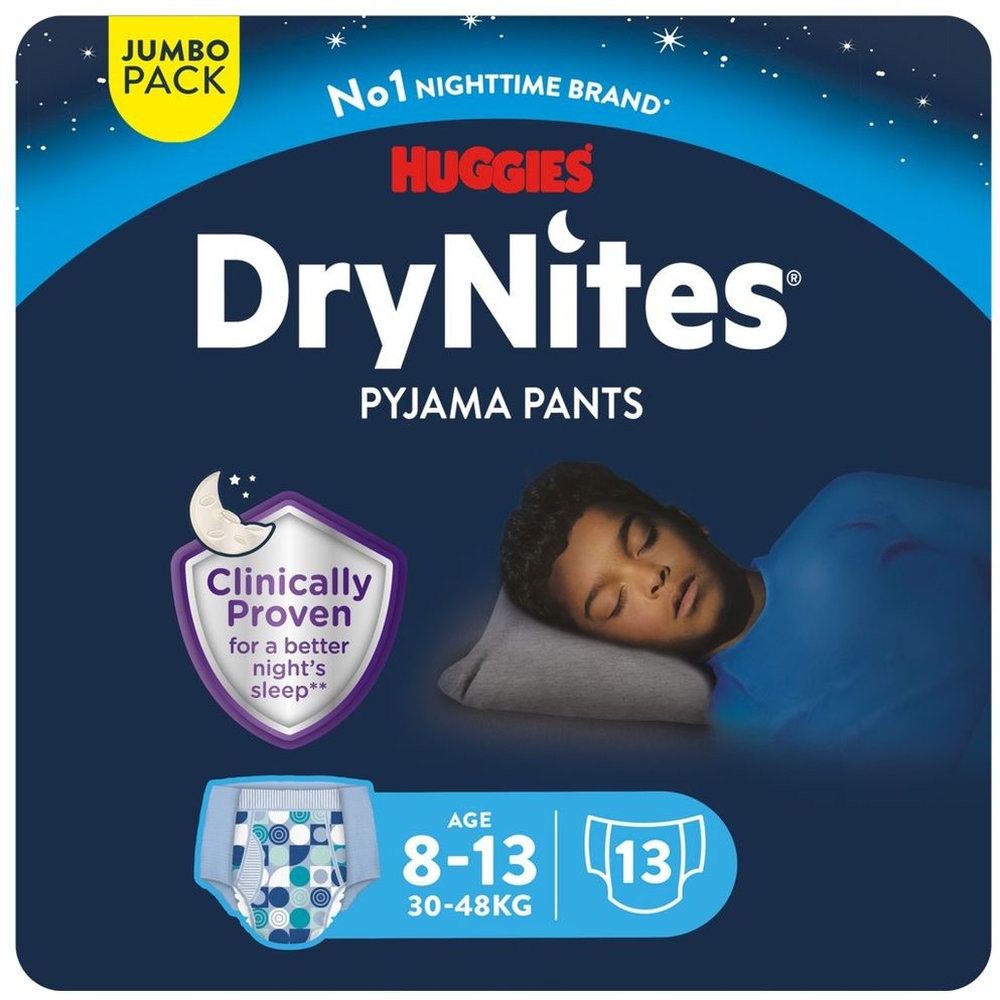 Huggies - DryNites Pyjama Pants - 8-13 years - Bed Wetting Diaper - Boys - 30-48kg - Jumbo Pack - 13 Pcs